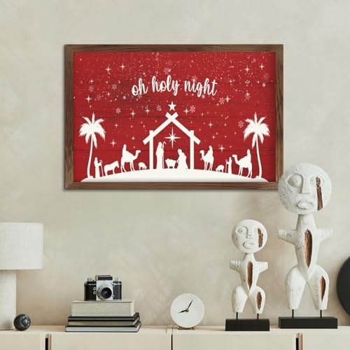 Panneau bois Oh Holy Night cadre mural décoration Jésus crèche