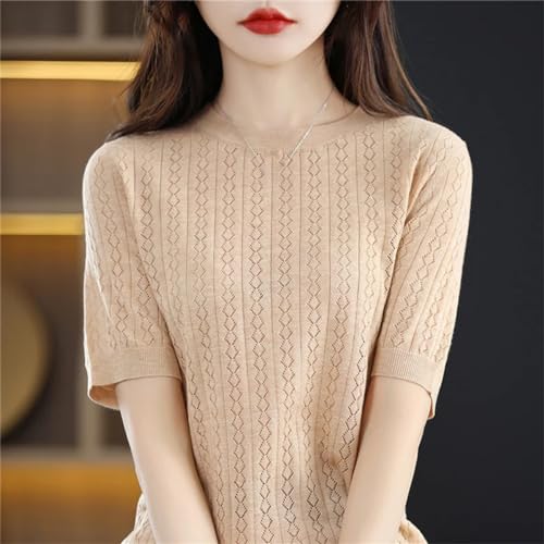 T-shirt d'été en coton pour femmes Kelsiop pull uni ample - 7