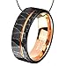 8mm Tungsten Carbide Men's Ring - Hammered Black Wedding Band with Rose Gold Interior Size 10, Includes Jewelry Box