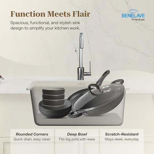 Image of Benelave by Hindware BLACP91006 Quartz Sink 21x18 for Kitchen | Single Bowl | Star Dust Color | Better Sound Absorption for Quieter Use | 7-year Manufacturer Warranty