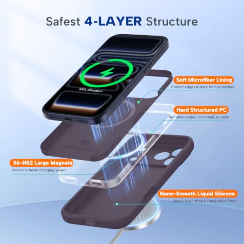 Image of Miracase Magnetic for iPhone 17 Pro Max Case, [Soft Anti-Scratch Microfiber Lining], Compatible with MagSafe, Liquid Silicone Case Shockproof Drop Protection Phone Case for 17 ProMax, Dark Purple