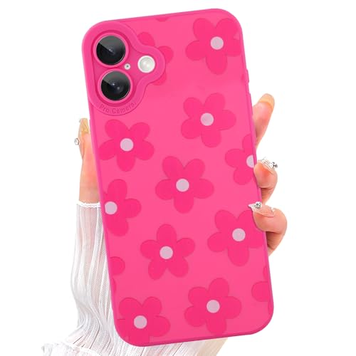 Image of ZIYE for iPhone 16 Case Hot Pink Flower Pattern Phone Case
