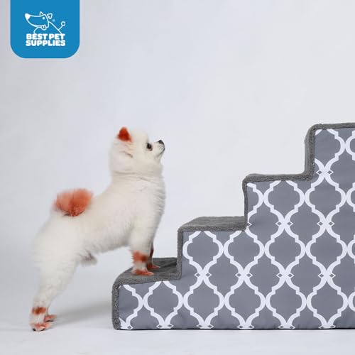Image of Best Pet Supplies Pet Steps and Stairs with CertiPUR-US Certified Foam for Dogs and Cats - Gray Lattice Print, 4-Step (H: 18 inch)