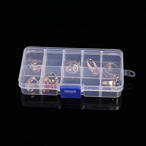 Image of 10 Removable Grid Compartment Clear Rectangle Plastic Storage Box, Jewelry and Crafts Organizer Container with Adjustable Dividers(1 Pack)