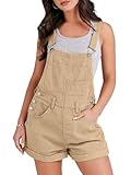 ANRABESS Overalls for Women Denim Shorts Overalls 2025 Summer Casual Loose Fit Adjustable Rompers Jean jumpsuit Bib Shortalls Khaki Large