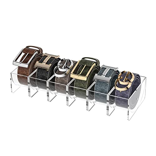 Belt Organizer, KDSKSC 6 Pack Acrylic Belt Storage Holder with Magnet, Detachable Storage Belt Container Clear Display Case for Closet and Drawer Belts Tie Bow Tie