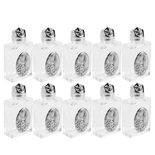 Ciieeo Botellas de Agua Cristiana de Aleación 15 Ml, Pequeñas Botellas Religiosas Plateadas Cuadradas, Juego de 10 para Viajes Católicos y Eventos Espirituales