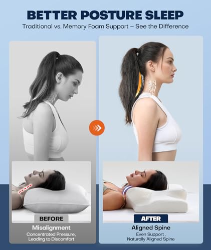 Image of Sleep Doctor Approved Cervical Neck Pillow for Sleeping, Ergonomic Contour Side Sleeper Pillows for Adults, Cooling Orthopedic Pillow for Pain Relief Support, Memory Foam Pillows Back Stomach Sleepers