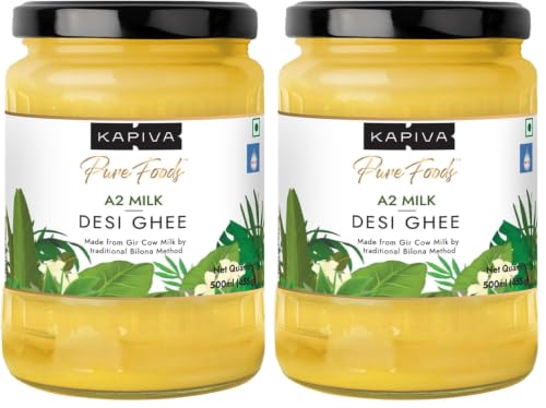 Image of Kapiva Certified A2 Gir Cow Ghee 500ML | Traditional Vedic Bilona Method | Grassfed, Pure & Healthy | Curd-Churned | Premium Glass Bottle | Lab-Tested | Rich in Nutrition (Pack of 2)
