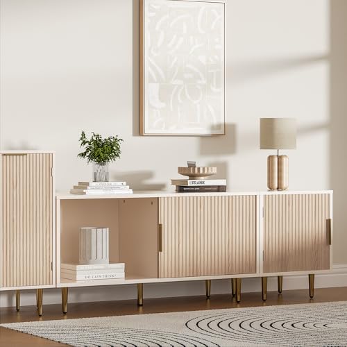 Combined Modern TV Stand for 55/60/65 inch TV, Small Entertainment Center with Adjustable Shelf, TV Media Stand with Storage Cabinet, TV Console with Gold Legs for Living Room, Bedroom, Oak - Image 6