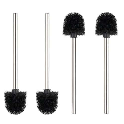 Behiruch 4 Pieza Escobillas de Baño con Mango de Acero Inoxidable, Recambio Escobilla WC (Negro)