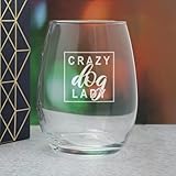 Personalised Engraved Novelty Stemless Wine Glass with Crazy Dog Lady Design, Add a Personalised Message to The Reverse, Laser Engraved, Gift Box Included, Dog Lover Gift - Image 3