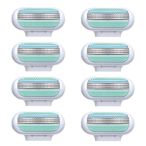 QOCUILC 8 Recambios para Maquinilla de Depilación de Mujer,Cuchillas de Afeitar con 3 Capas de Acero Inoxidable,Compatible con Venus,Afeitado para Vello Corporal y Axilas,Azul