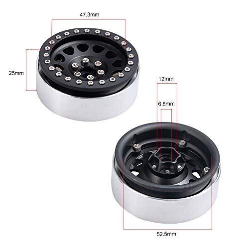 RCLIONS 4 peças de liga de alumínio de 5,6 cm Beadlock Rodas para 1/10 RC Rock Crawler Car Axial Wra