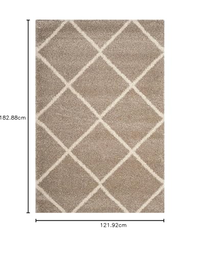 Image of AROMICK Modern Polyester Anti Slip Shaggy Fluffy Rug and Carpet for Living Room, Bedroom & Dining Room (4 x 6 Feet, Beige Ivory Box)