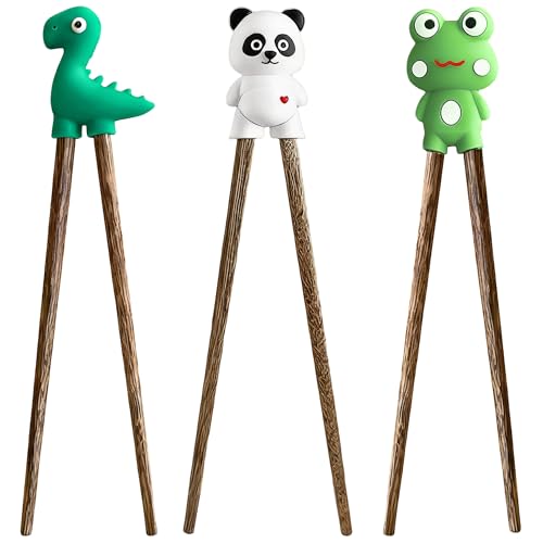 3 Paar Essstäbchen Hilfe Essstäbchen für Anfänger mit Panda Frosch und Dinosaurier Design Praktisches Hilfen Set für Sushi Sushi Stäbchen Hilfen Leicht Zu Lernen Stäbchen Hilfe für Anfänger