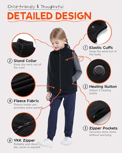 HEWINZE Kids Heated Vest,Fleece vest for Kids, Electric Heating Warming Vest with 5V Battery Pack.4