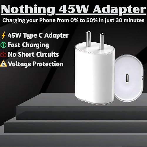 Image of RAVIAD 45W Original Fast Charger Adapter for Nothing Phone 3A /3A Pro /2A /2A Plus, Nothing Phone 3 /2 /1, CMF Phonee 1 /2 Pro | PPS PD 3.0 Type-C Wall Adapter | White