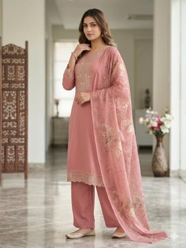 Image of KD Women Embroidery Rayon Kurta Pant Set with Dupatta | Kurta Set for Women | Daily Office & Festive Traditional | Stylish Kurti Pant Set with Dupatta