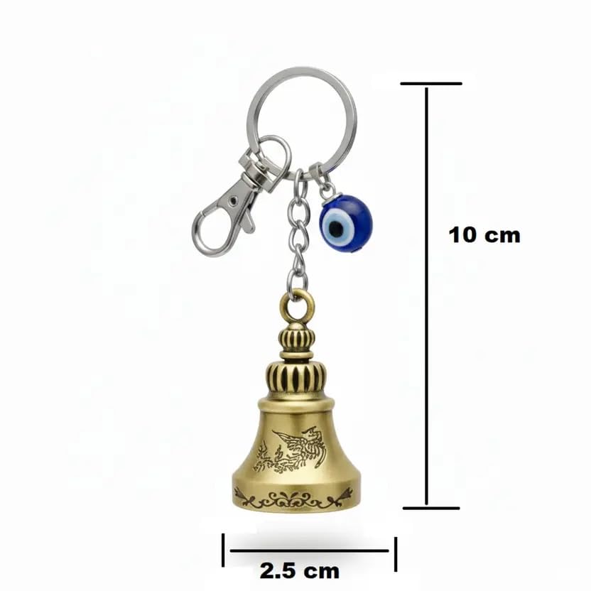 Image of Techpro Guardian Bell KeyChain Tibetan Key Chain Good Luck Key Chain For Bike (Golden Bell With Evil Eye)