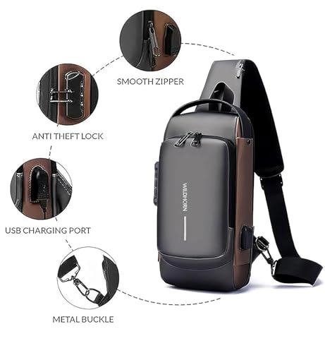 Image of WildHorn AeroShield Waterproof Anti-Theft Sling Bag for Men & Women | Crossbody Chest Shoulder Bag with USB Charging Port | Lightweight, Travel & Daily Use | Adjustable Strap