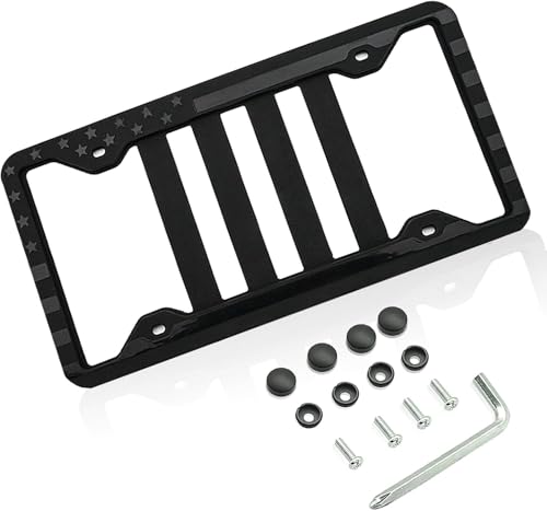 Silicone American Flag License Plate Frame with Embossed 3D Stars on Black Matte Covers for Car Truck SUV - Anti-Rattle, Anti-Scratch - Made in The USA (1)