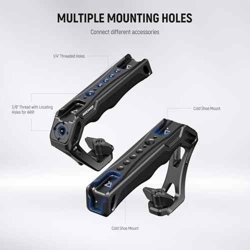 Image of NEEWER Camera Top Handle with 3 /8 inch Wing Screw & Locating Pins for ARRI, Nonslip Silicone Grip with 1 /4 inch & 3 /8 inch Threads, Cold Shoes, Compatible with SmallRig Camera Cage Accessories, CA107
