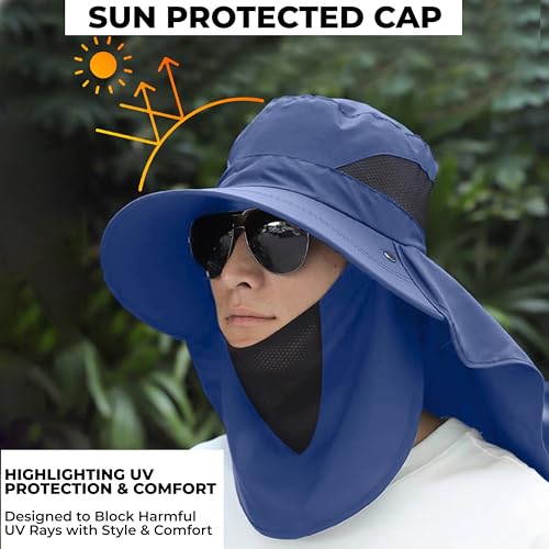 Image of Kraptick Headwear Hats - Lightweight Sun Hat with Detachable Face Cover Foldable Boonie Cap for Travel, UV Protection Summer Cap & Chin Strap with Adjustable Toggle for Secure Fit (DMUG893-A-VV)