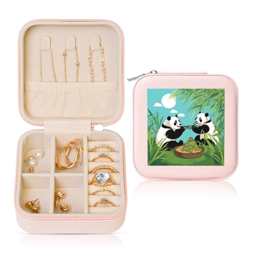 POEZJZW Joyero de viaje con dos bonitos pandas grandes, organizador de joyas, organizador de joyas, accesorios de joyería, caja de regalo, color rosa