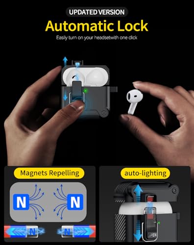 Image of Pohgelan for AirPods 4 Case with Safety Lock-Black | Magnetic Automatic Lock with Cleaning Kit&Keychain,Compatible with Magsafe