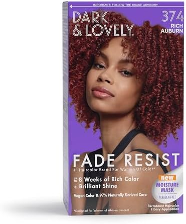 SoftSheen-Carson Dark and Lovely Fade Resist Rich Conditioning Hair Color, Permanent Hair Color, Up To 100 percent Gray Coverage, Brilliant Shine with Argan Oil and Vitamin E, Rich Auburn