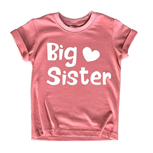 Big Sister Shirt Toddler Girl Promoted Outfit Baby Girls Announcement Heart tee (White on Mauve, 7 Years)