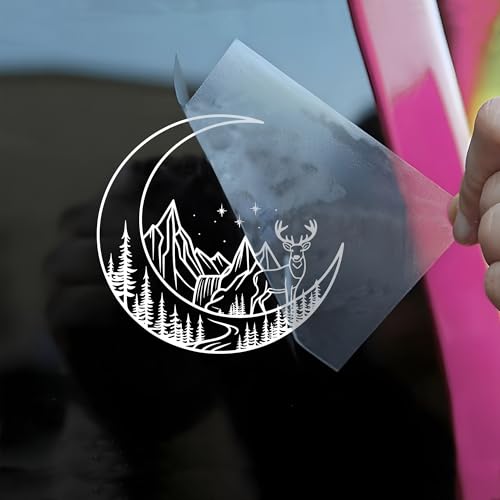 Image of Night Court Deer Car Decals Funny Mountain, Moon, Stars, Fantasy Humor Car Window Accessories Affirmations Vinyl Waterproof 6 Inches Bumper Decal Gift for Mom Dad Friend Coworker