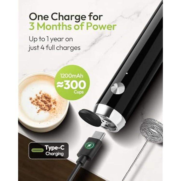 Maestri House Rechargeable Milk Frother with Stand, LunaFro Handheld Electric Foam Maker Waterproof Detachable Stainless Steel Whisk Drink Mixer Foamer for Lattes, Cappuccino