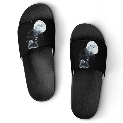 Full Moon Flock Of Birds Tree House Sandals Non-Slip Bathroom Slippers Beach Summer Shoes for Men Women