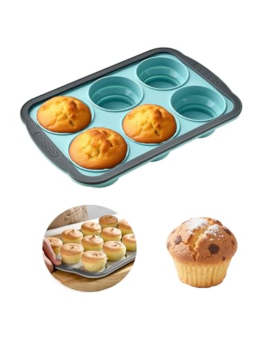 YiYeraio Silicone Muffin Pans for Baking with Metal Frame, 6 Cup Silicone Muffin Pan, Nonstick Cupcake Pan, BPA Free Muffin Tins Easy to Pop Cupcake Baking Pan Molds for Oven Dishwasher Safe