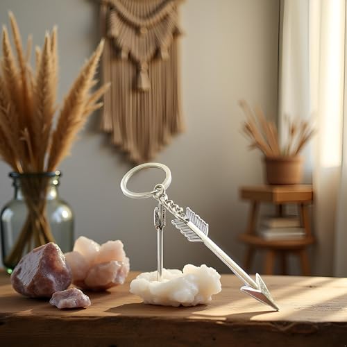 Cauaoa Silver Bow and Arrow Key chain Arrow Keyring Boho Keychain Archer Gift Crossbow Bow Jewelry Archery (arrow with chain 1.1x6.5cm) Beading and Jewelry Findings