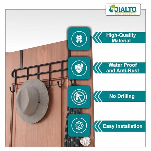 Image of JIALTO Bathroom Hanger Without Drilling Over Door Hangers For Clothes | Cloth Hook /Door Hooks | Hanger For Door | Wall Hanger For Clothes Hanging | Durable And Versatile Door Hanging Accessory (Black)