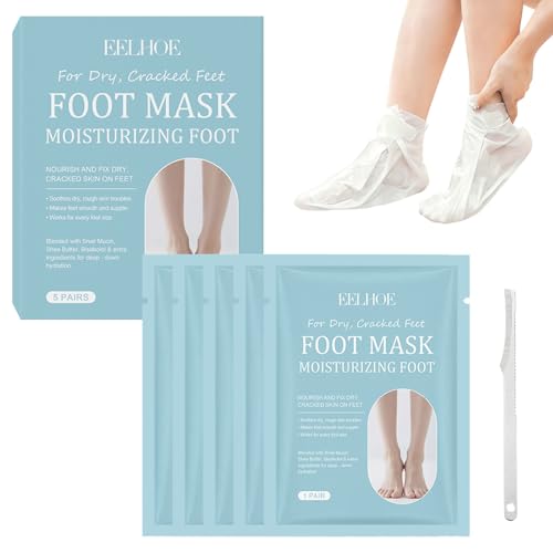 5 Paar Fußmaske, Feuchtigkeitsspendende Fussmaske,Hornhaut Socken, Fußpflege für Trockene Rissige Füße,Fusspflege Foot Peel Mask mit Pediküre Ausrüstung für Männer Frauen