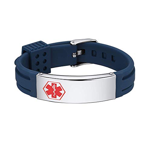 Supcare Bracelet Silicone gravé d'information médicale, Enfants Bracelet Caoutchouc Personnalisable, Réglable Bracelet médical Cover