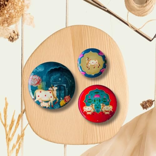 Image of RITUALISTIC Pichwai Metal Fridge Magnet |Freeze Magnet Set | Gift Items for Women and Men | Diwali & Home Decor Gift Item | Fridge Magnets Refrigerator Stylish | Perfect Souvenir Gift |Set of 3