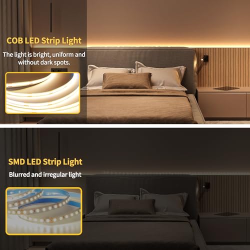 Image of COB LED Strip Lights 32.8ft,3000K Warm White Dimmable DC 24V Flexible LED Tape Lights for Bedroom, with Remote and App Control LED Light Strip,for Cabinets, Shelves,Home Decoration