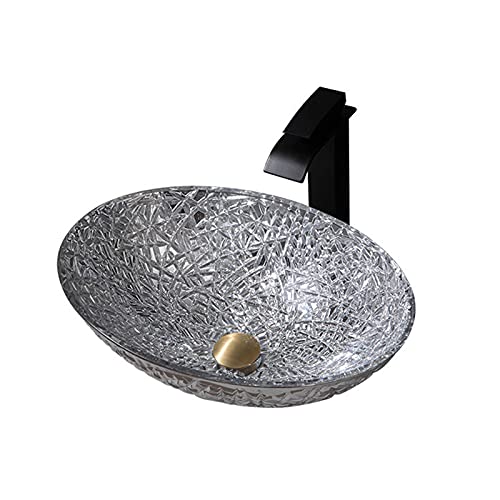 Lavabo sobre encimera redondo anti-salpicaduras con grifo de cascada completo 2