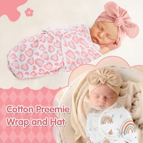 Image of Fanfanwin 5 Pack Preemie Swaddle Blanket Wrap with Hat Set, Rabbit Ears