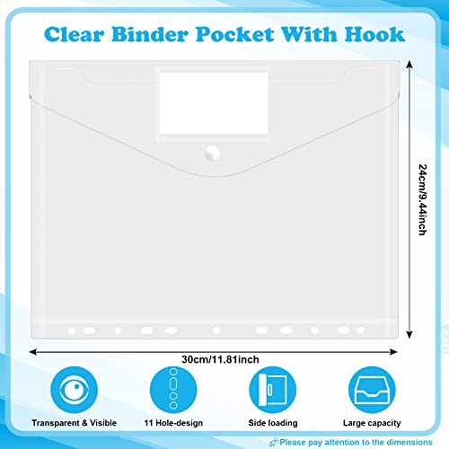 30Pack Binder Pockets,11 Holes Binder Folders Side Loading,Poly Binder Pocket,Plastic Envelopes Poly Envelopes,Clear Document Folders For School And Office Supplies #TOP1