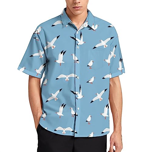 Seagull Men's Shirts Short Sleeve Button Down Beach Hawaiian Shirts Casual Tee Tops with Pocket L