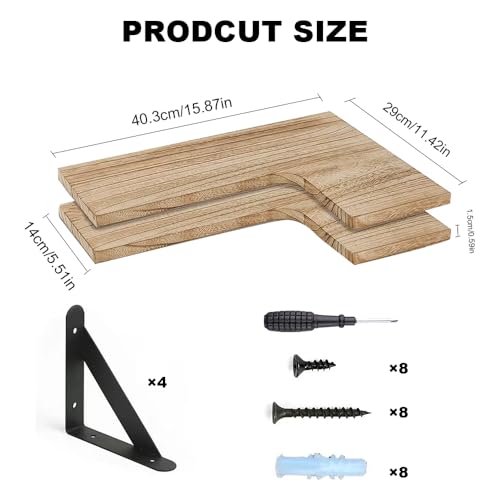 Shuqio Estantería esquinera Flotante, estantería de Madera para Montar en la Pared para salón, Dormitorio, baño, Cocina, estantería esquinera como estantería Colgante de Pared - imagen 3