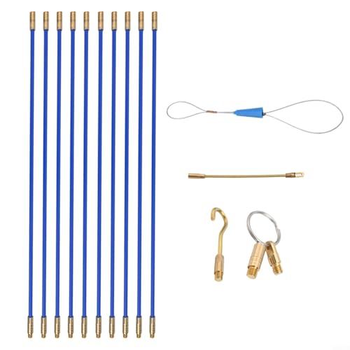 Image of Fibreglass Cable Pull Rod Set, 10 x 33 cm, 4 mm Flexible with Threaded Connection, Cable Pulling Aid for Electrical Installations in Empty Pipes, Includes Storage Box