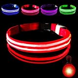 Tamaño ajustable: la longitud de nuestro collar de perro LED se puede ajustar para adaptarse al cuello de tu perro. También tiene un anillo en D resistente que se puede fijar con cualquier correa de perro, el bloqueo del collar evita el desprendimiento accidental del collar