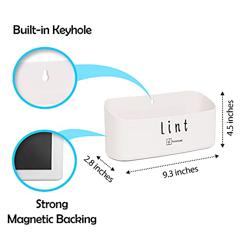 Howluxe Magnetic Lint Bin For Laundry Room - Minimalist Plastic Dryer Lint Bin Organizer With Strong Magnet Backing - Wall Mountable Dryer Ball Or Dryer Sheet Container - White, 4.3 X 9.5 X 2.8 In. #TOP3